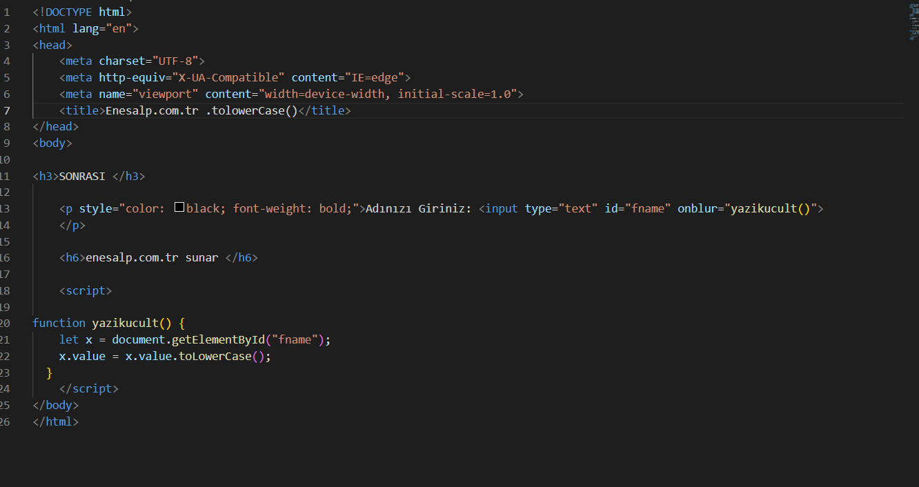 JavaScript Büyük & Küçük Harf Dönüşümü .toUpperCase() .toLowerCase()
